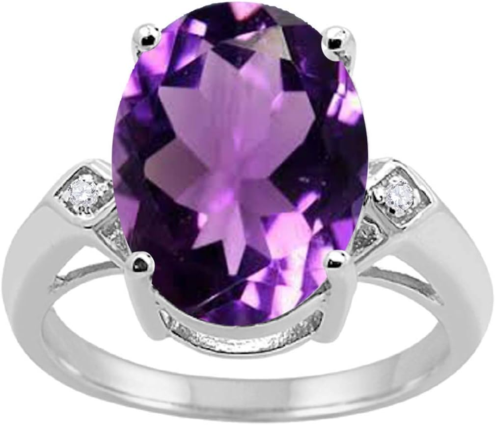 MauliJewels 5.75 Carat Oval Shape Amethyst and Round Diamond Ring for Women, Prong-Set in 10K Solid White Gold Engagement & Anniversary Jewelry
