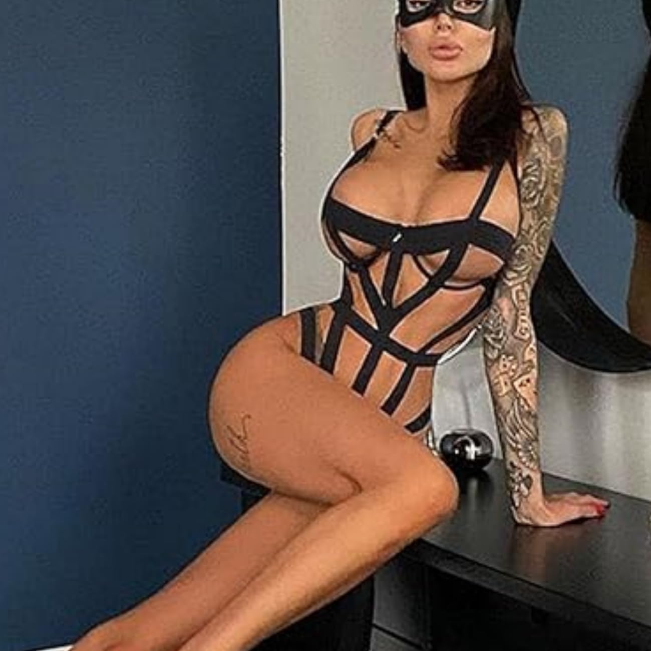 Sexy Strappy Lingerie for Women Full Body Harness Set Strappy Cage Bra Bondage Bodysuit Teddy Rave Outfits Clubwear Black