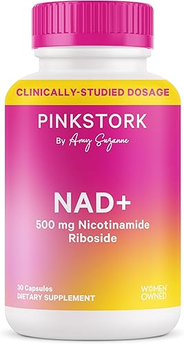Pink Stork Suplemento NAD+ para mujeres  500 mg de nicotinamida ribósido NR  Polvo puro NMN clínicamente estudiado  Cerebro + apoyo cognitivo