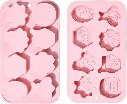 2 pcs Honeybee Theme Silicone Fondant Molds Bee Honeycomb Insect Animal Molds for DIY Cake Chocolate Pudding Jelly Ice Candy Epoxy Resin Craft Decor