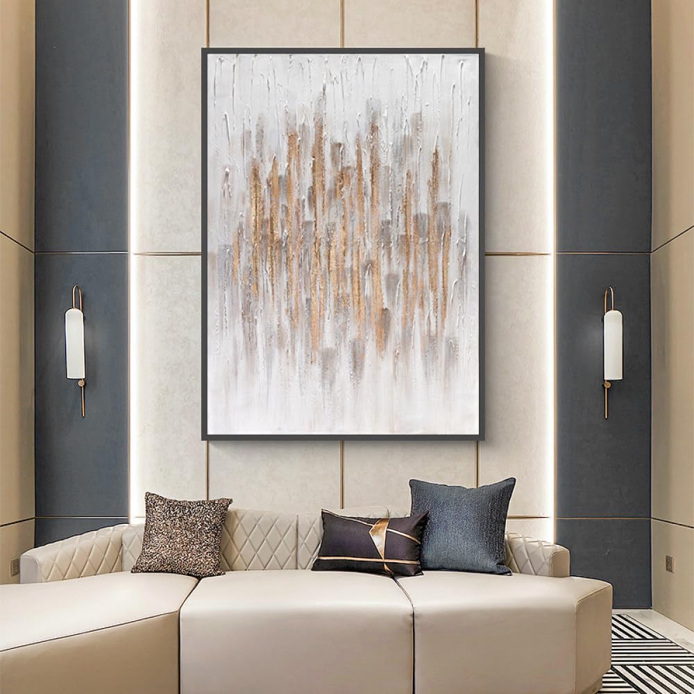 Peinture feuille d'or abstraite pour décorer un grand mur de salon moderne
