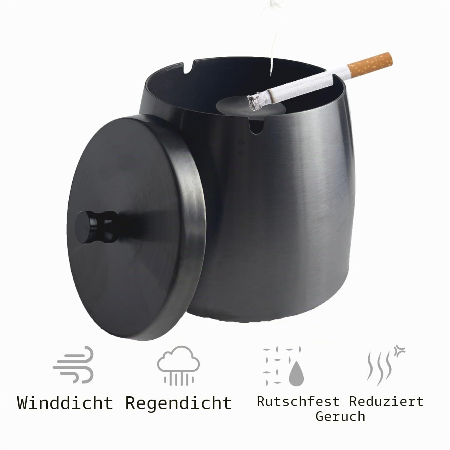 Aschenbecher Groß Outdoor Aschenbecher mit Deckel Aschenbecher für Außen Terrasse Edelstahl Winddicht Rauchfrei Aschenbecher für Balkon Aschenbecher für Raucher Zigarre Home Office Dekoration