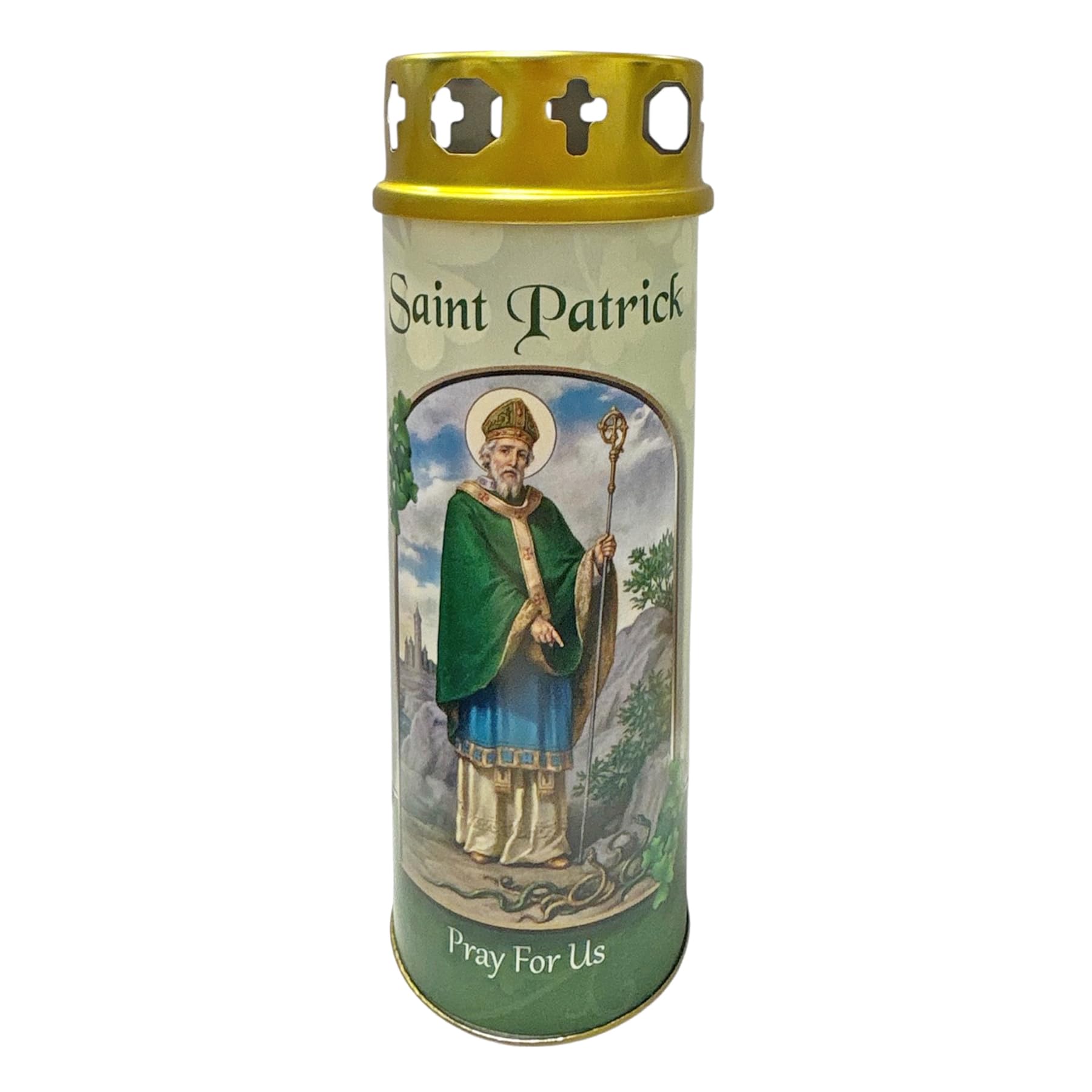 Widdle Gifts Multicolour Saint Patrick Pillar Candle And Windproof Cap And Prayer With 68 Hour Burn Time Religious Saint Patrick's Day 9367