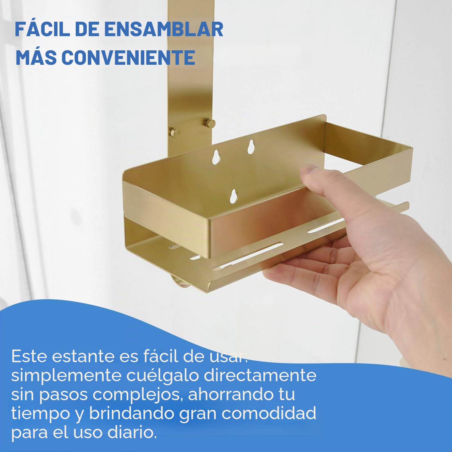 Estante de ducha para colgar en oro, estante de ducha 0 agujeros de acero inoxidable SUS304, soporte para gel de ducha para champú