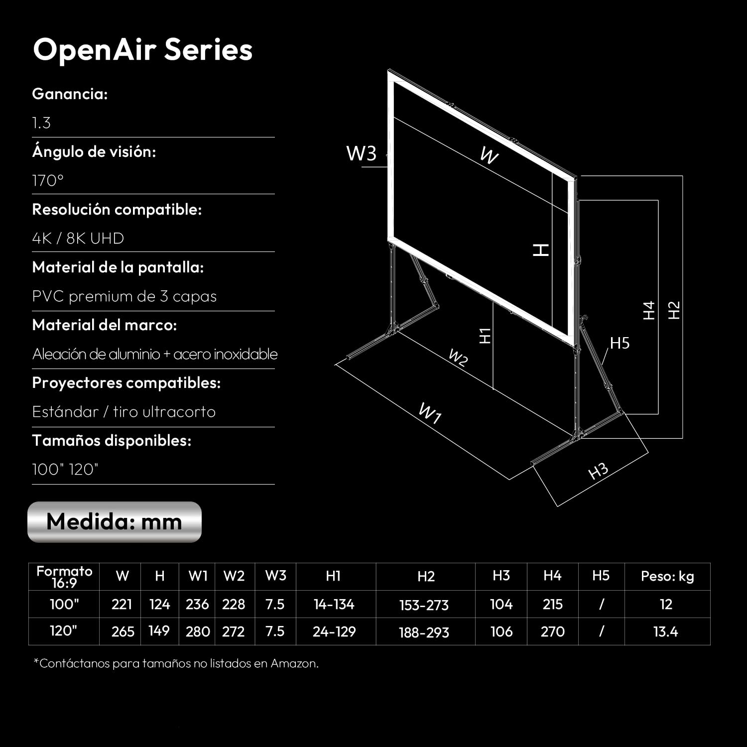 Pantalla Proyector Exterior con Soporte 100 Pulgadas | Portátil y Plegable, Gain 1,3, 4K UHD 16:9, Montaje Rápido en 3 Minutos, ma Marco de Aluminio, Camping,Jardín y Cine en Casa