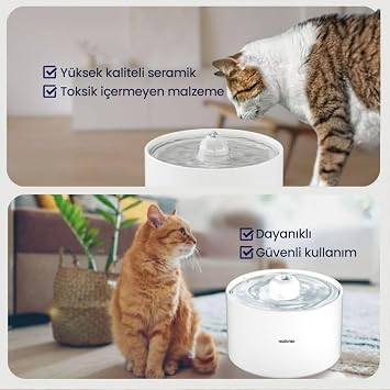 Haustier WF013 Ceramic Automatic Cat Water Dispenser,Cat Water Fountain,Water Spring 2Lt Large Hopper,Ult Quiet,Multilayer Filtration,Ceramic Design [Energy Grade A+]