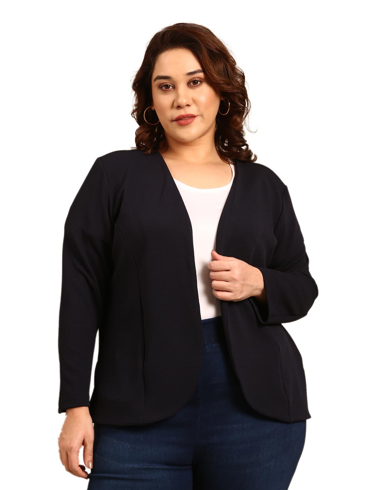 the pink moon Women's Polyester Regular Fit Plus Size Navy Embossed Formal Open Jacket - (JCKT_AIMJ18_NVY)-picture-25