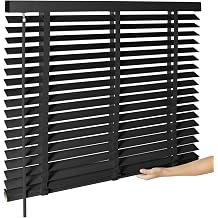 2" Cordless Real Wood Blinds for Indoor Windows, Black, 28" W x 48" H | Horizontal Venetian Blinds with Tilt Wand, Light Filtering, Privacy Control, Easy Installation for Bedroom, Living Room