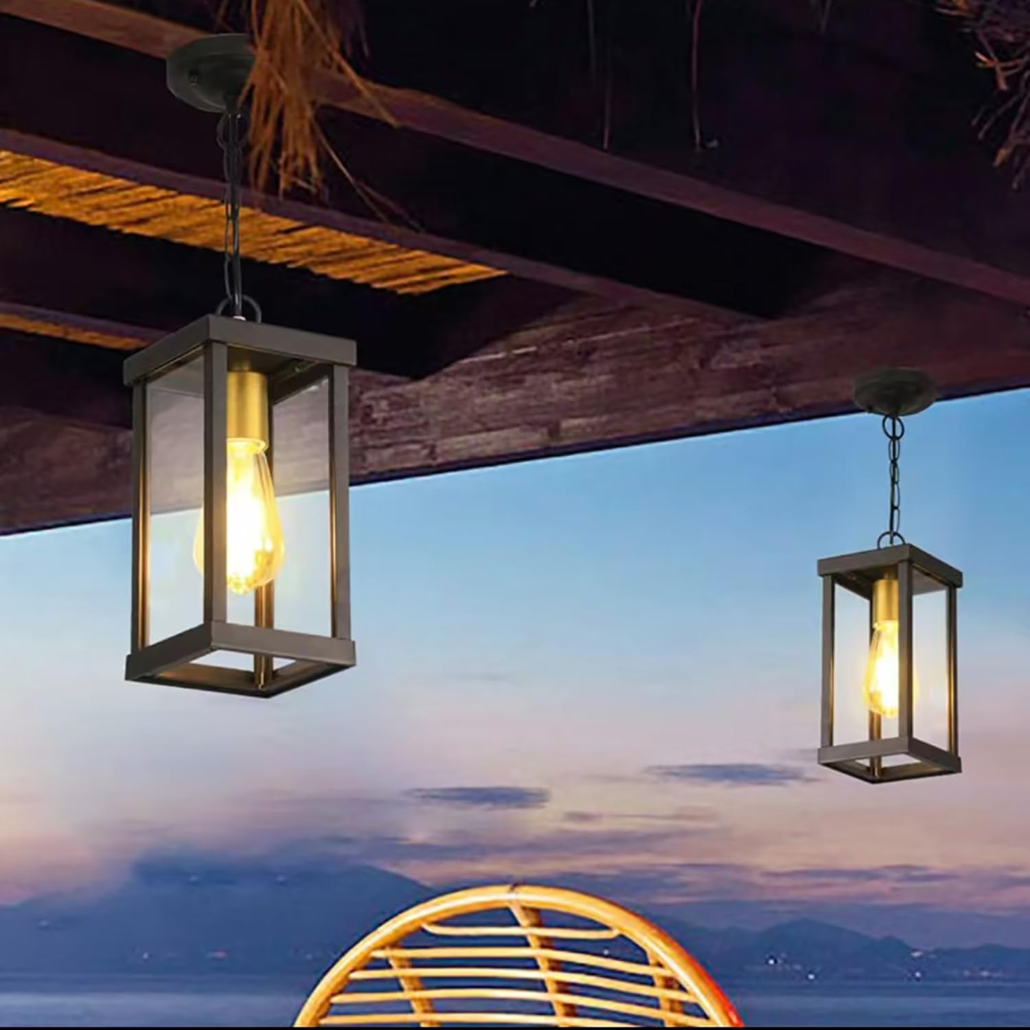 XINYASEE Farol Colgante de Techo Exterior,Lámpara colgante sencilla de un cabezal de aluminio fundido con cristal,E27 Lámpara de Techo para Jardín Terraza Balcón,Patio e interior (Altura: 37 cm)