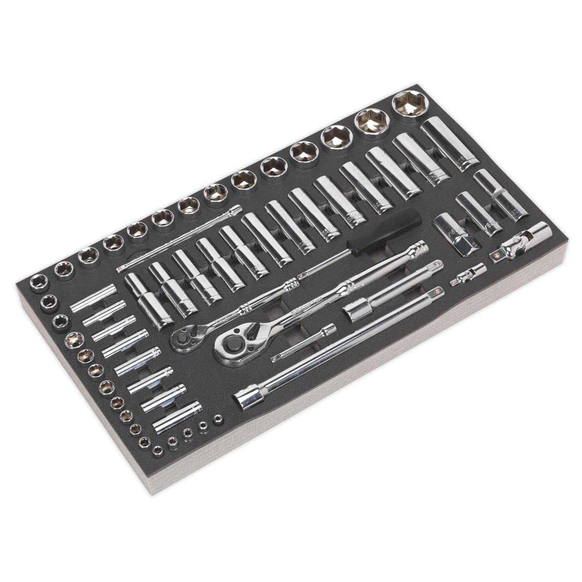 Sealey  Siegen S01122 1/4″ & 1/2″ Drive Tool Tray Socket Set 62 Piece Metric