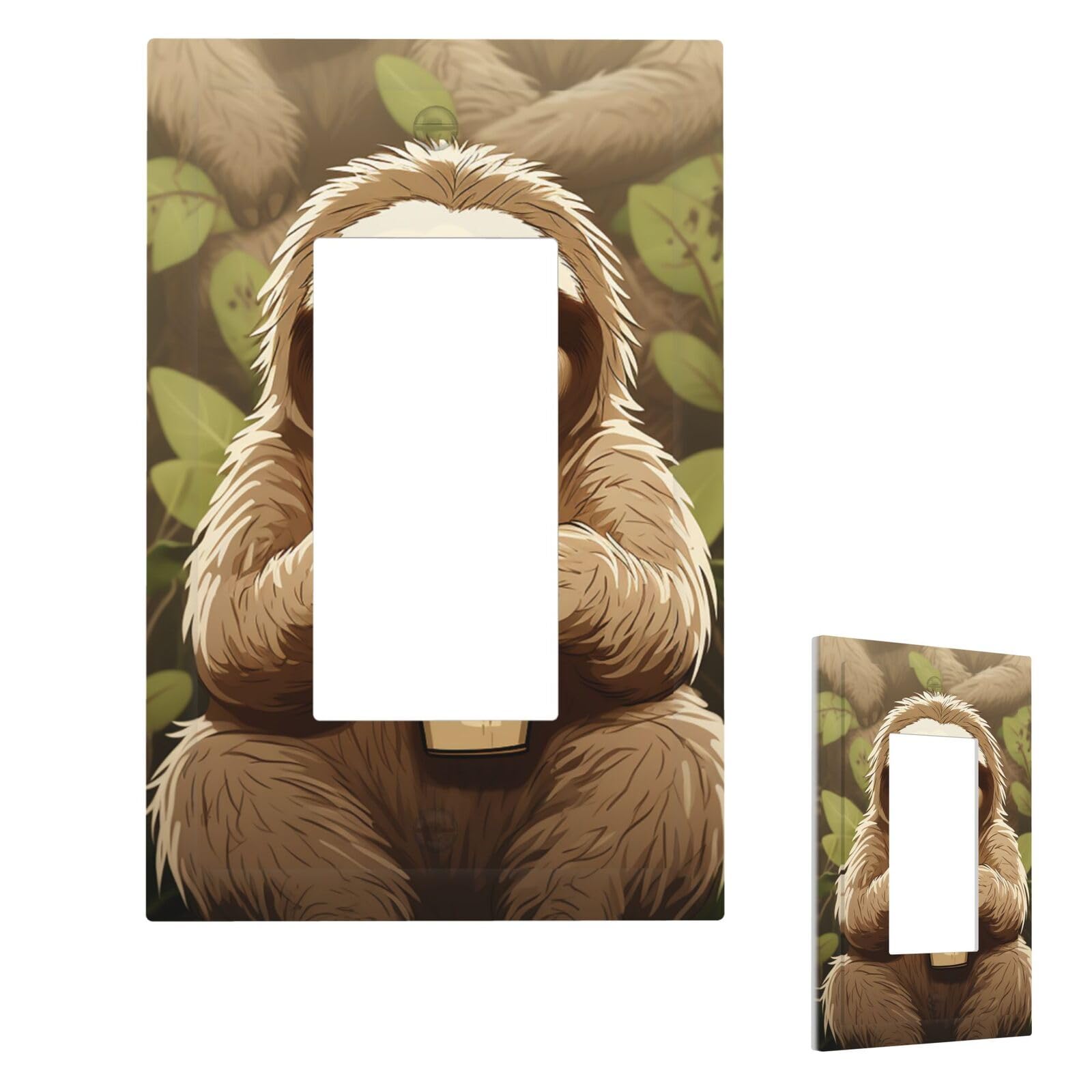 Fekiloot 1 Gang Cute Cartoon Sloth Wall Plate Cover Modern Decorative Light Switch Cover Unbreakable Receptacle Outlet Covers For Living Room Bedroom Home Decor