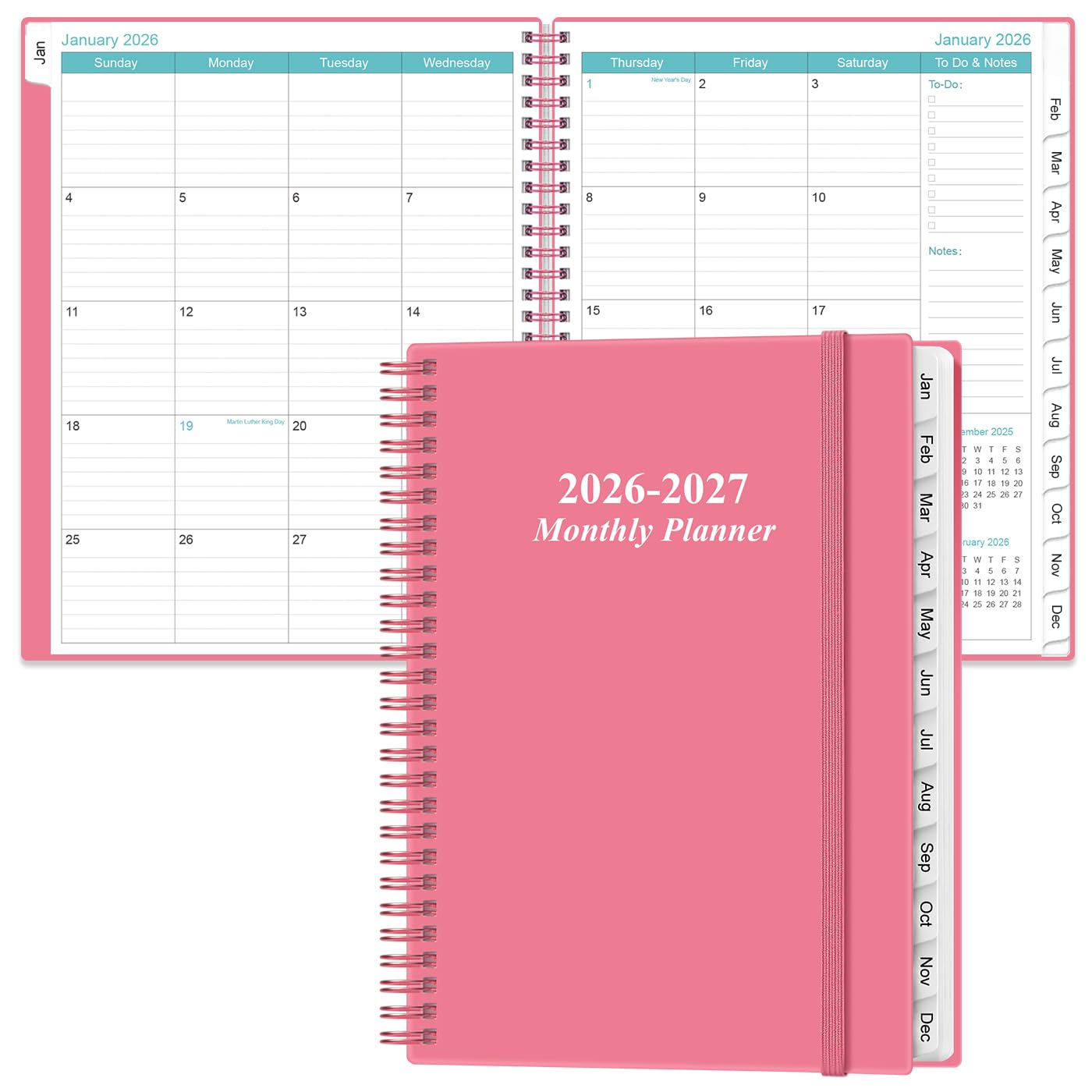 2026-2027 Monthly Planner - 18 Monthly Calendar, January 2026 - June 2027, Two Pages Per Month, 9" x11" Planner with Tabs, Strong Twin-Wire Binding,
