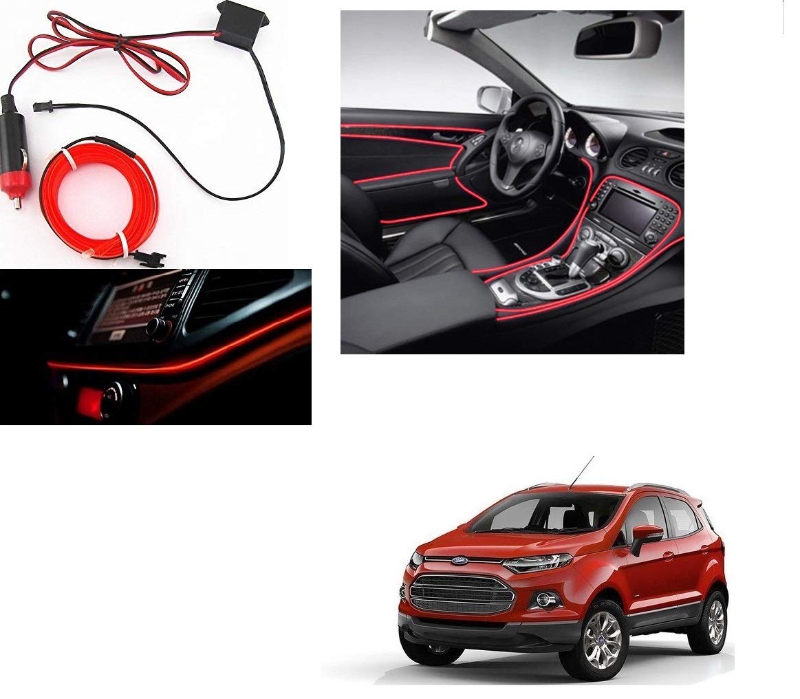 Kozdiko Red Color 12V 5Mtrs Roll Cold Light Car Socket Strip Neon Lamp Mood Creator Decor InteriorLighting for Ford Ecosport