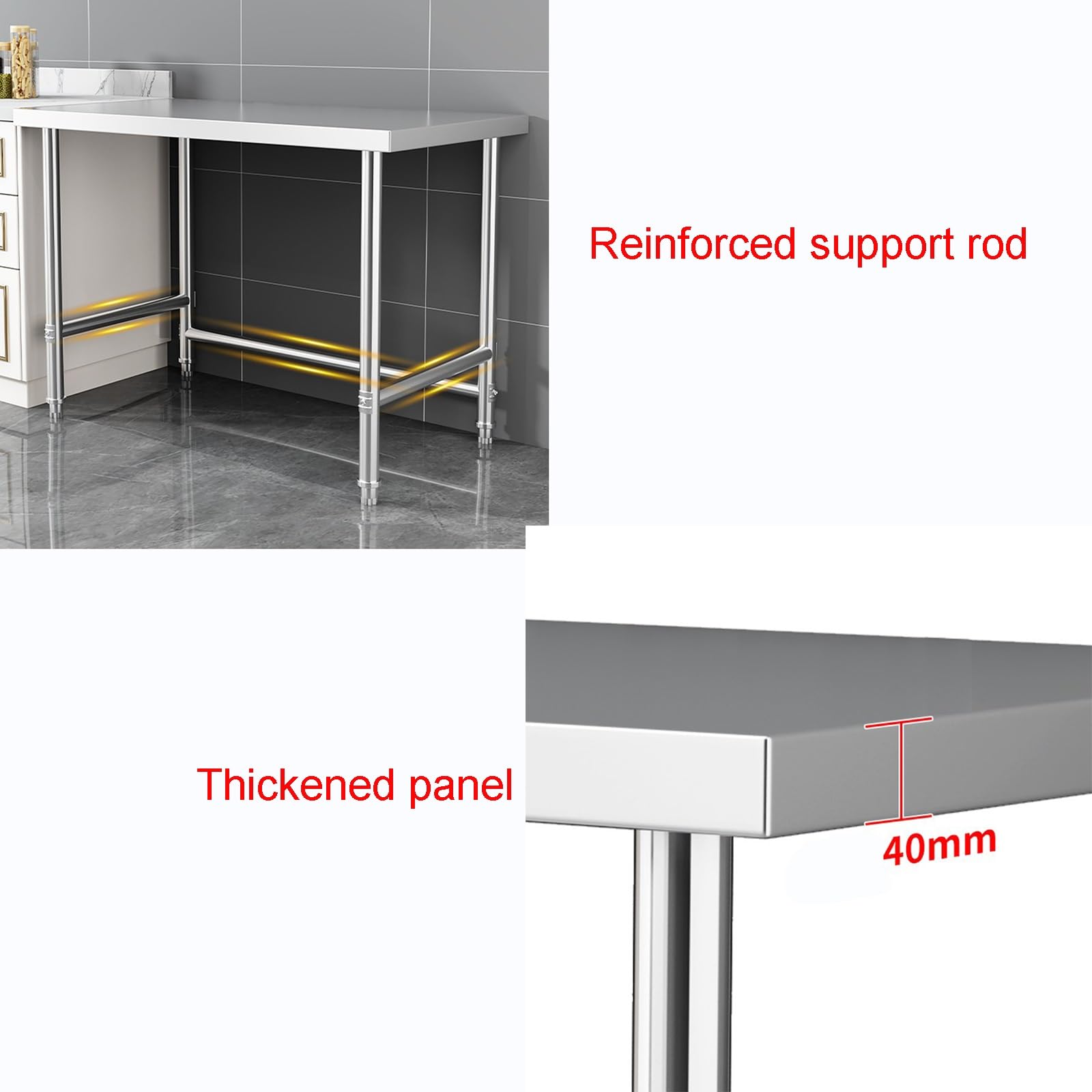Banco de Trabajo de Acero Inoxidable de Una Sola Capa Y Mayor Grosor Tabla de Cocina Triangular Reforzada Estante para Restaurante con Base Ajustable