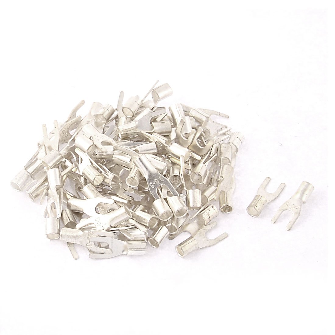Aexit 100pcs 2-2.5mm2 Distribution electrical 3mm Fork Type Non-insulated Terminal Wire Lug Connector