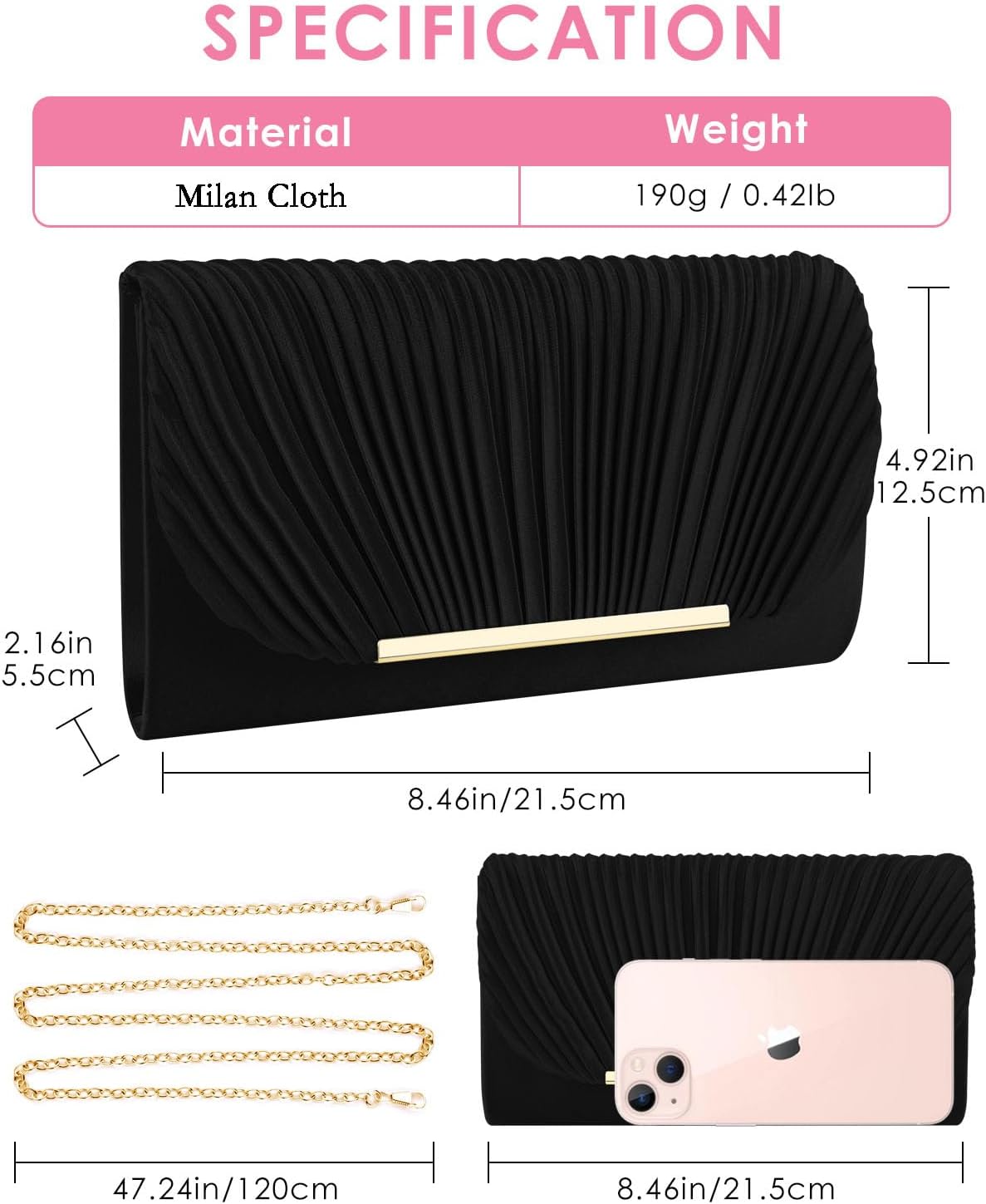 TINDTOP Clutch Purses for Women Evening Handbags for Formal Wedding Party Cocktail Prom Crossbody Shoulder Envelope Bag - Image 4