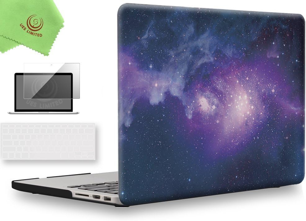 UESWILL 3 in 1 Galaxy Pattern Hard Case Cover Compatible with MacBook Pro (Retina, 15-inch, Mid 2012 to Mid 2015), Model A1398, NO CD-ROM, NO Touch Bar, + Keyboard and Screen Cover, Nebula/Purple