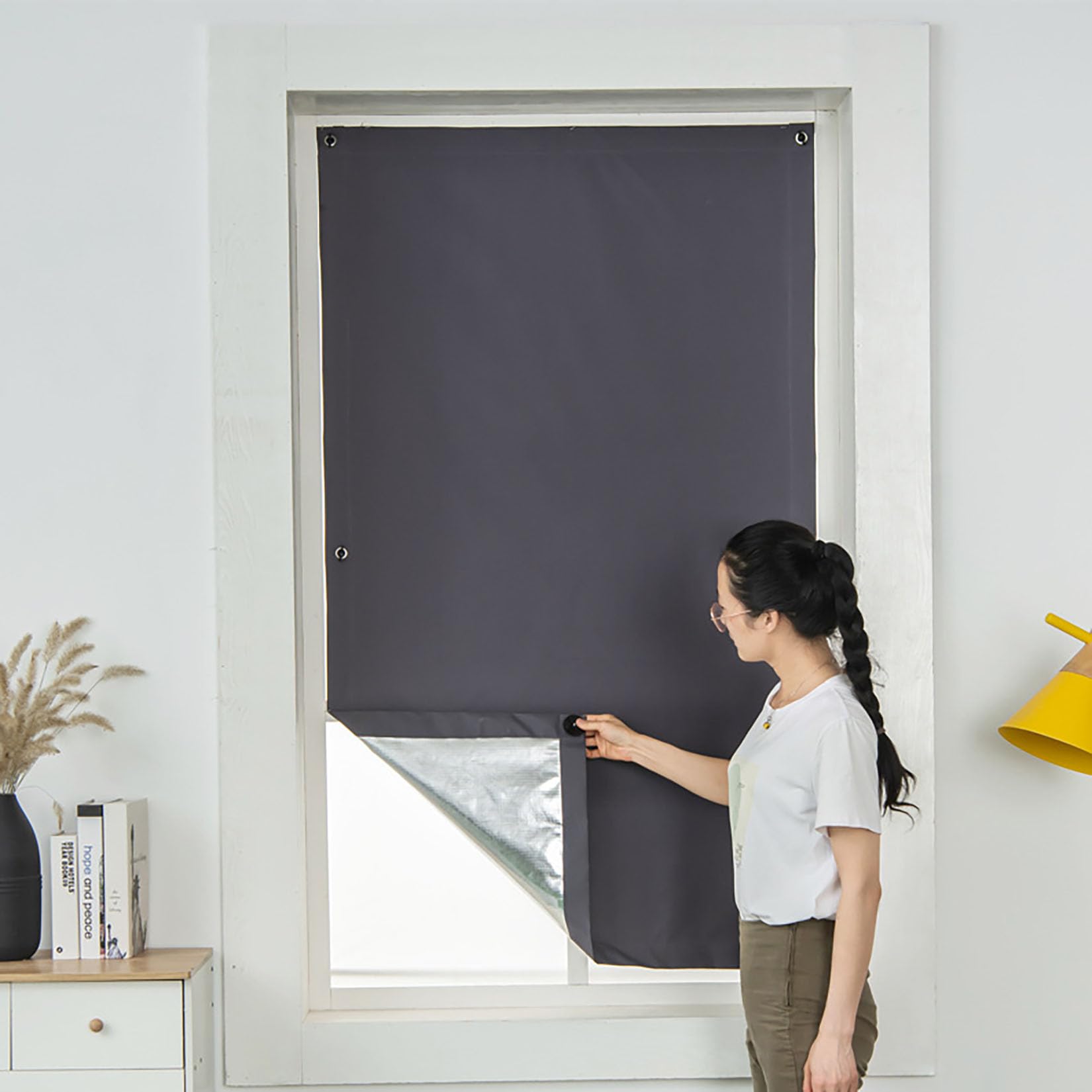 Portable Blackout Blind, 100% Blackout Material,With suction cup Temporary Black Out Curtains,No Drill Material Thermal for Travel Bedroom Skylight Nursery Loft