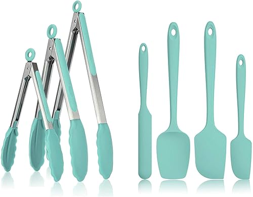 Miniatura 1 de U-Taste 600oF - Juego de espátula de silicona resistente al calor y pinza de cocina de 480oF (7912 pulgadas), color azul