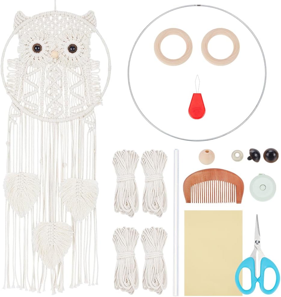 INFUNLY Owl Macrame Kit – All in One Wall Hanging Starter Set for Adult Beginner…