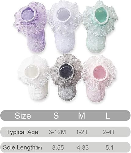 Miniatura 5 de Juebm Calcetines de vestir con volantes para bebés y niñas, paquete de 356 calcetines de encaje con volantes