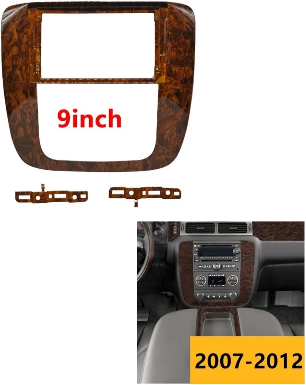 Car Radio Fascia Car Double Din 9"" Video Fascia Panel Fit for GMC Yukon Fit for Chevy Tahoe Mahogany 2007-2012 Multimedia Player Frame, HONGF GXWRO1 SHOP MALL