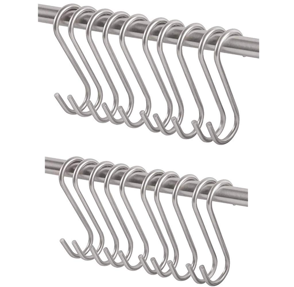 Bj-Shop Silver S Hook Black,S Hangers Stainless Steel S Shaped Hanging Hooks 20 Pack 3.5" For Kitchen, Bathroom, Bedroom And Office