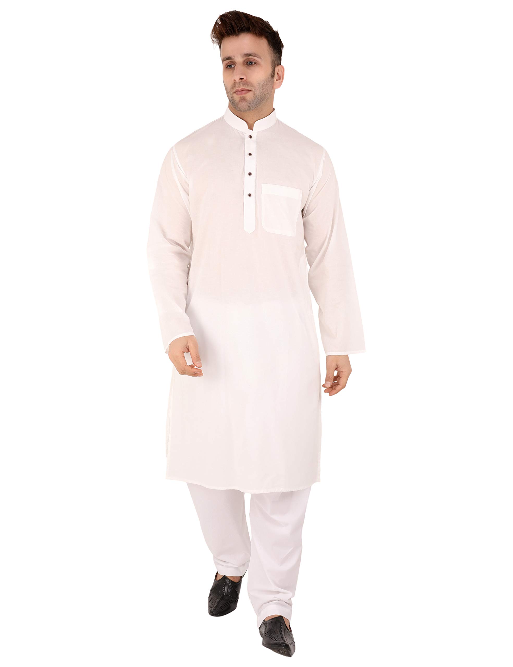 Narrow Margin Men Kurta Pajama Set Pure Cotton | Stylish Solid Color Long Kurta Set Men Traditional Ethic Set-image-48