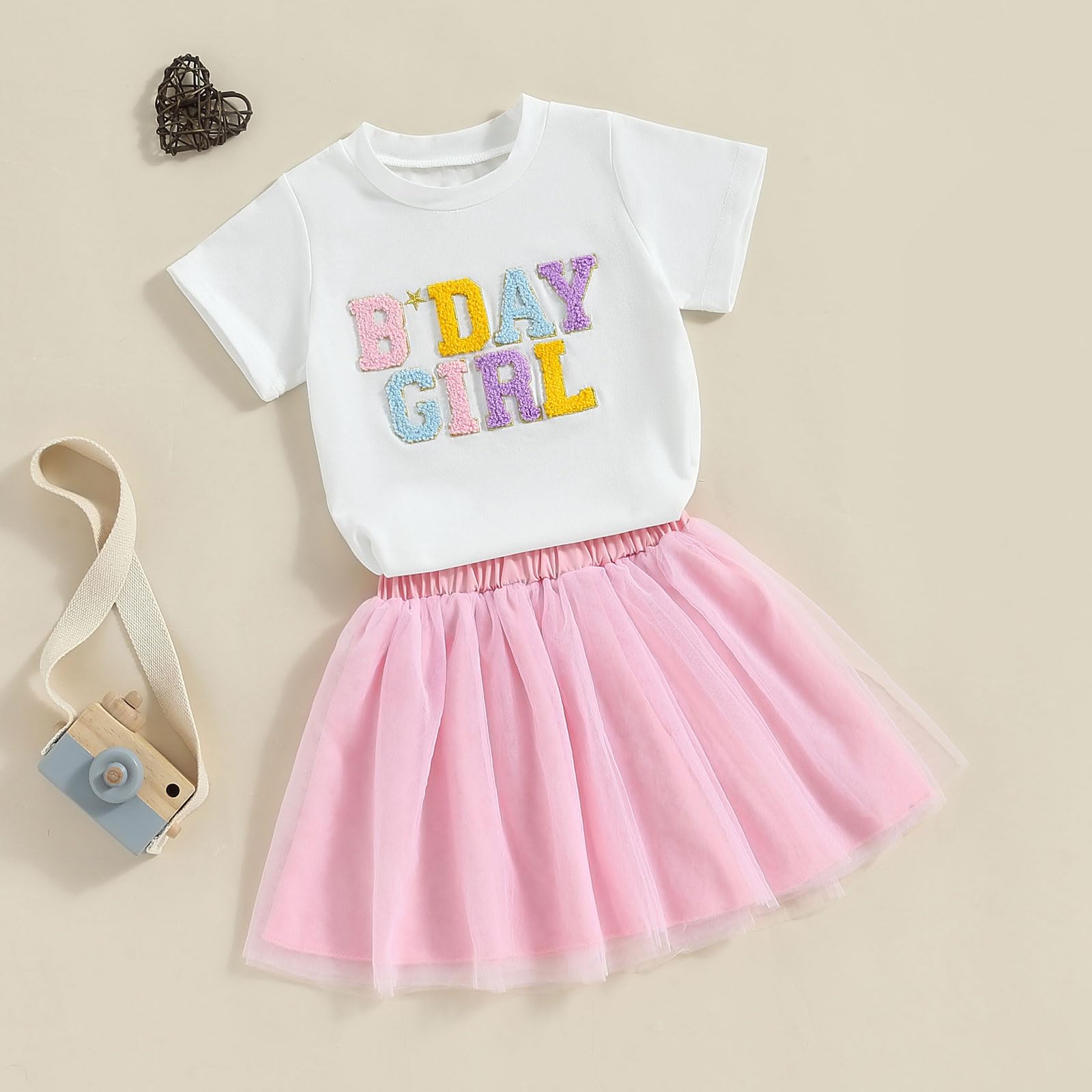 FIOMVA Traje de cumpleaños para niña pequeña, camisa de cumpleaños con falda de tul tutú para niña pequeña