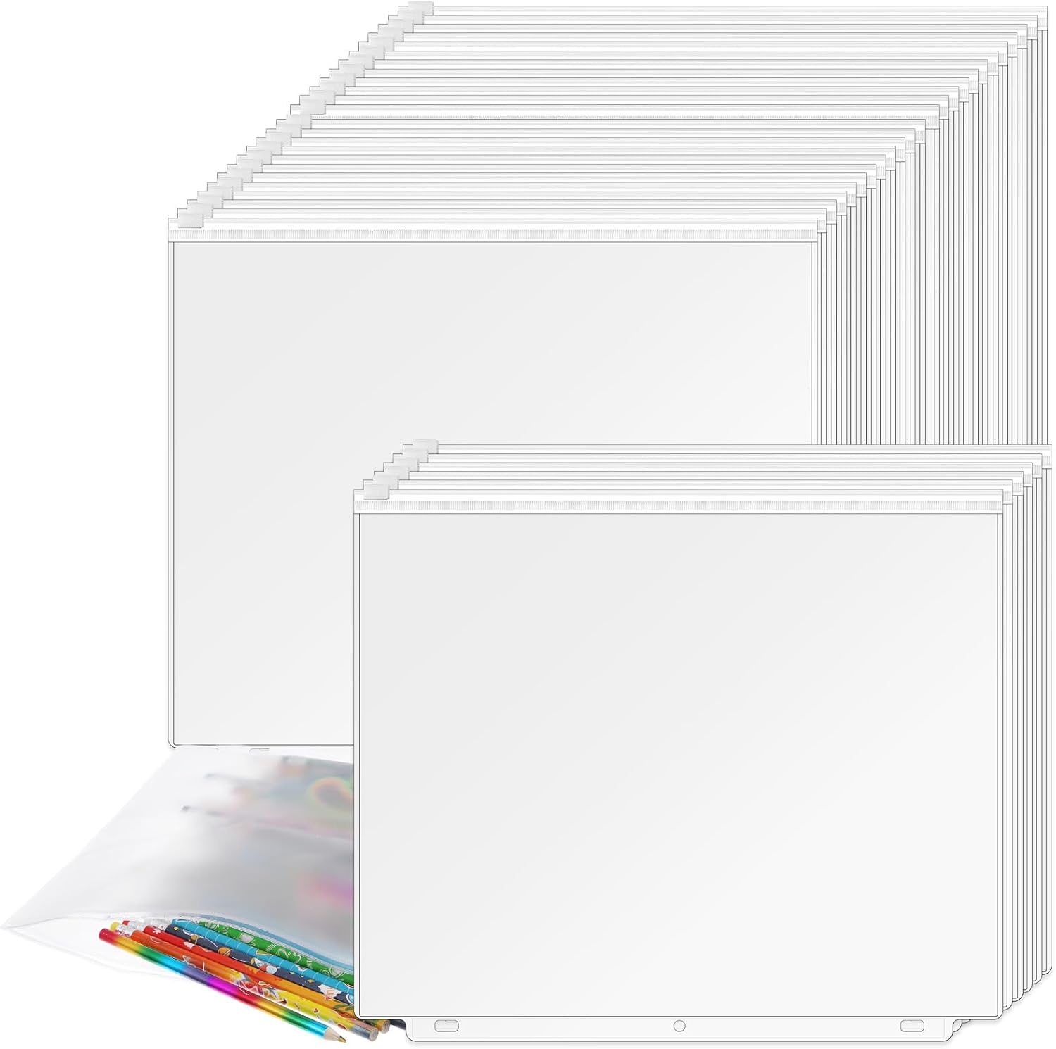 50 Pcs 3-Hole Binder Zipper Pockets, 11.6 x 10 Inches, PVC Waterproof Loose Leaf Document Organizer for Office Business Supplies, Clear, A4
