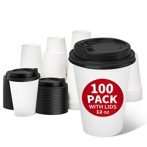 RACETOP 100 Pack 12 oz Disposable Paper Coffee Cups with