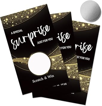 50 Pcs A Special Surprise Blank Scratch Off Cards, Black Gold Scratch Card for Small Business, Thank You for Buying Cards, Blank Gifts Certificate Tickets, Lottery Prize Raffle Tickets