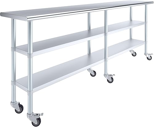 Miniatura 13 de AmGood Mesa de trabajo de acero inoxidable con 2 estantes y ruedas Mesa de trabajo de metal con ruedas