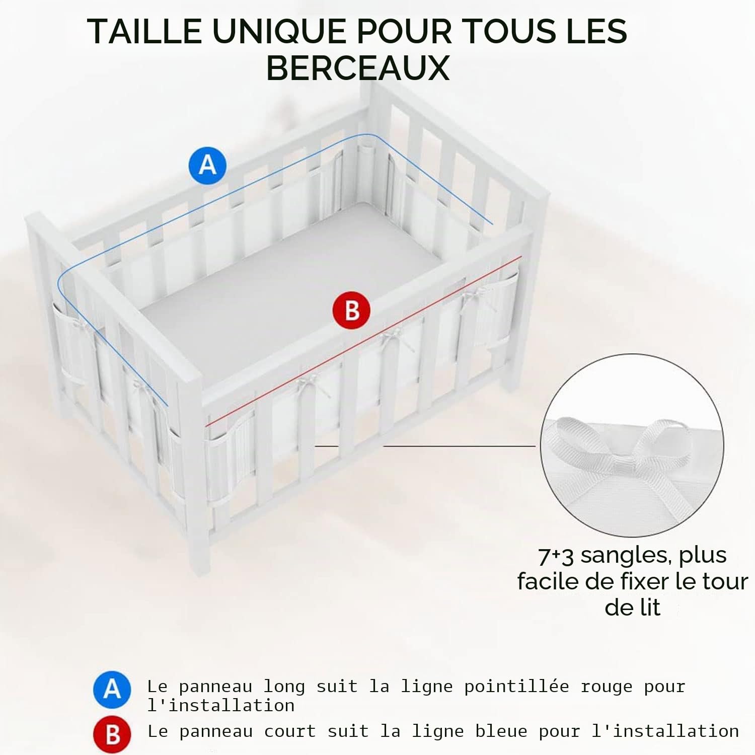 Tour de lit Bébé Cabane, Tours de Lit en Maille Respirant, Contour de Lit Bébé Respirant, Doublure en Maille 4 Côtés, Contour de Lit pour Bébé avec Circulation de l'air Doublure en Maille