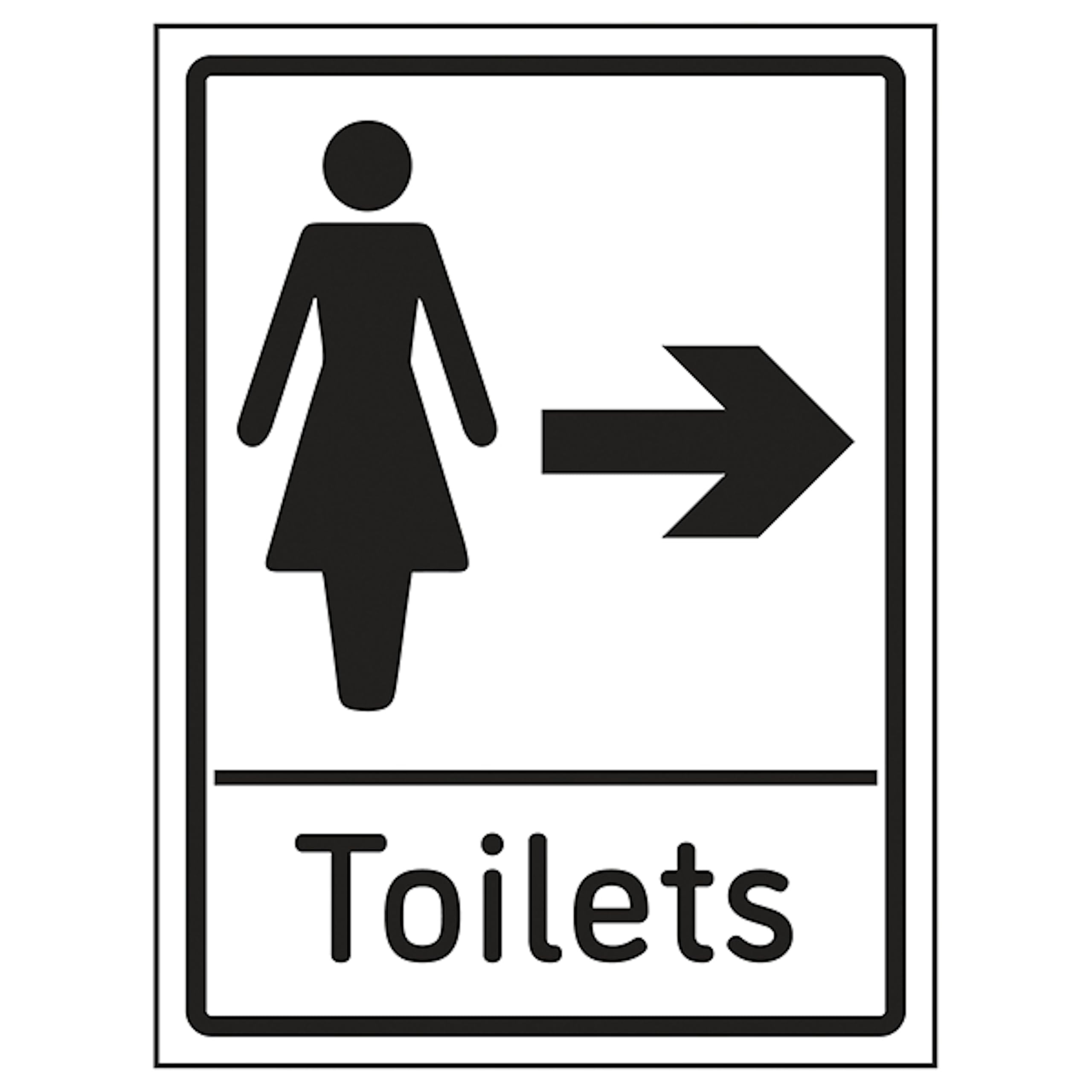 V Safety Womens Toilets Arrow Right 150 x 200 mm - Glow In The Dark 1mm Rigid Plastic Safety Sign, White, 15 cm x 20 cm