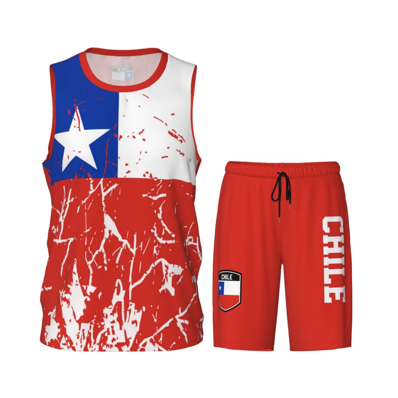 Chile Flag Grain (1) Basketball Jersey Uniform Suit for Men Adults Training Athletic Set