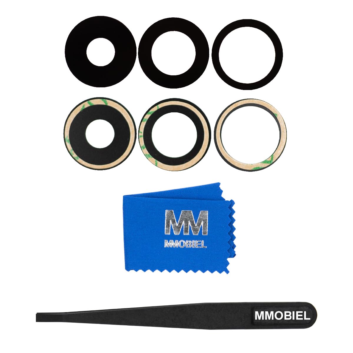 MMOBIEL Back Rear Camera Glass Lens Replacement Compatible with iPhone 15 Pro - Incl. Double-Sided Adhesive, Tweezer and Cloth.
