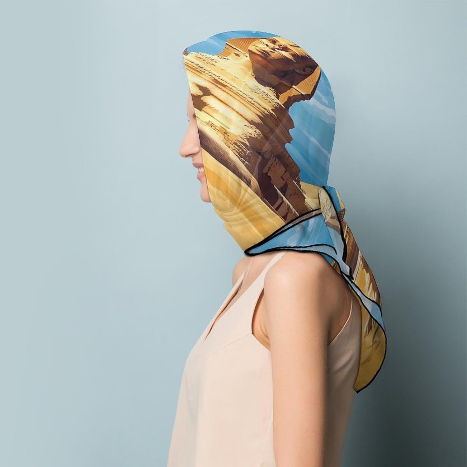 Egyptian Pyramids Silk-Like Square Scarf for Women Vintage Printed Neck Scarf Bandanas Hair Scarves