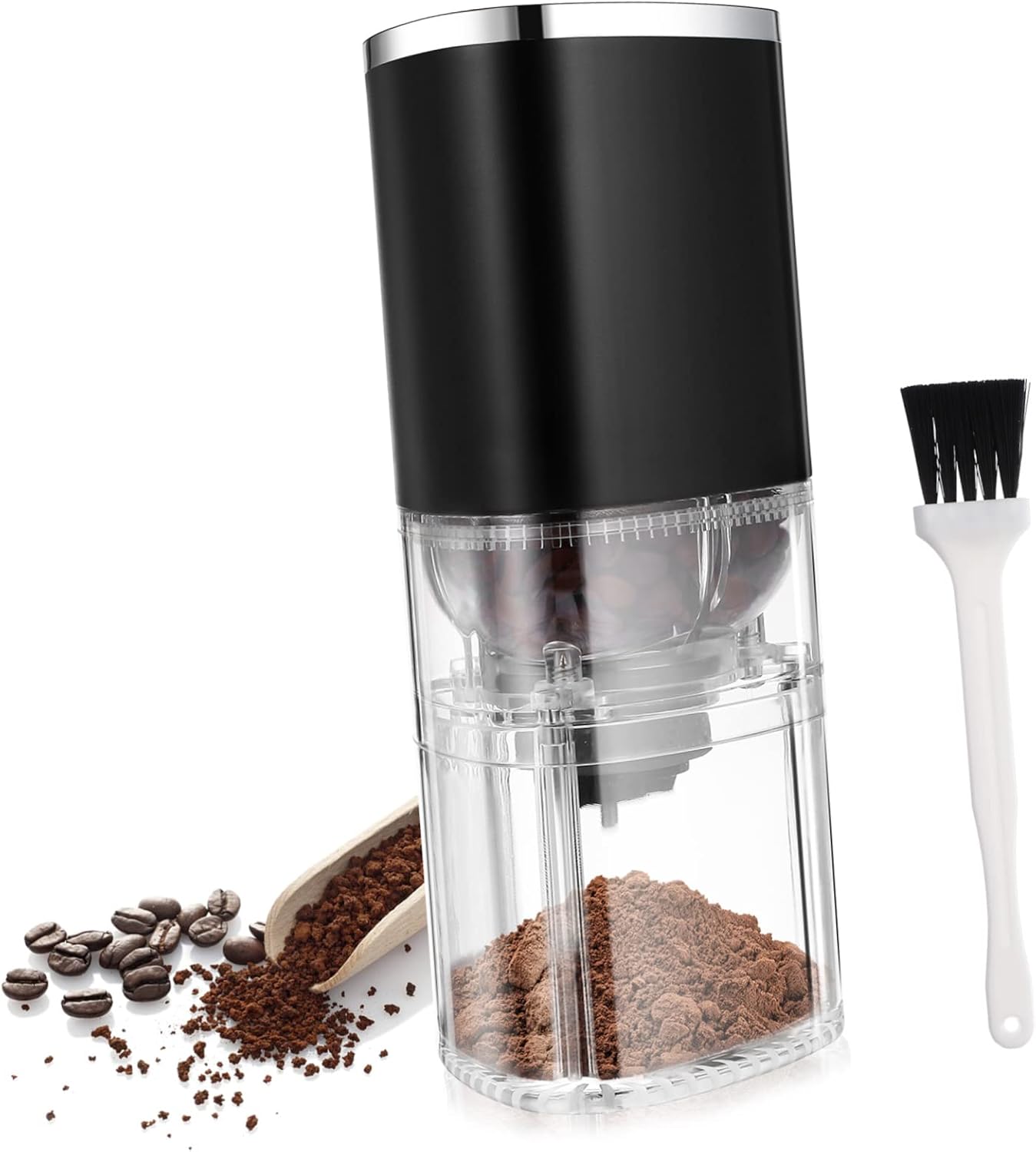 OUNONA Electric Coffee Grinder with Adjustable Burr Mill Ceramic Grinding Core Automatic Power off for Home Use Detachable Design for Easy Cleaning