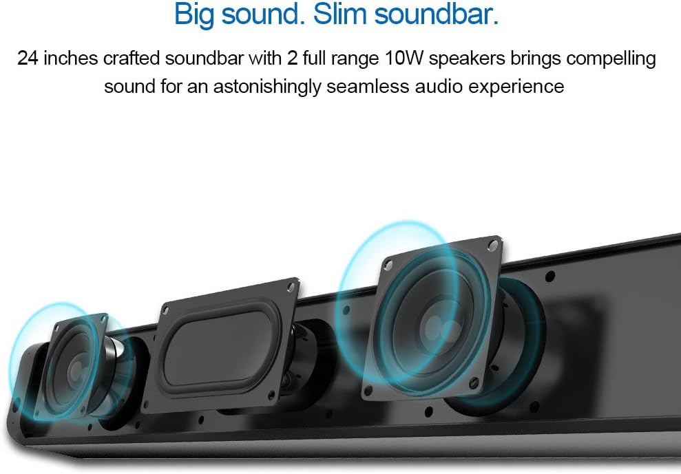 AKIXNO Sound Bars for TV, 3 Equalizer Mode Home Theater Audio TV Speakers, 24-Inch Wireless/Wired Bluetooth Stereo Sound Bar, Optical/RCA/Line-in Connection, Wall Mountable, Remote Control, 24-Inch