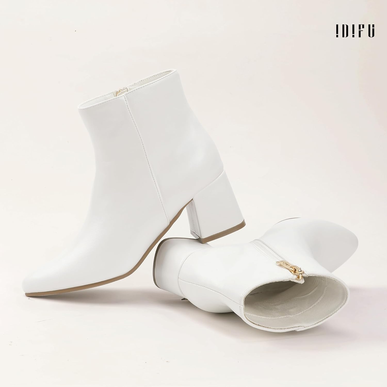 IDIFU IN2 Ankle Boots for Women Low Short Chunky Block Heel Boot Fall Pointed Toe Dress Booties Ladies Comfortable Cute Fashion Boots