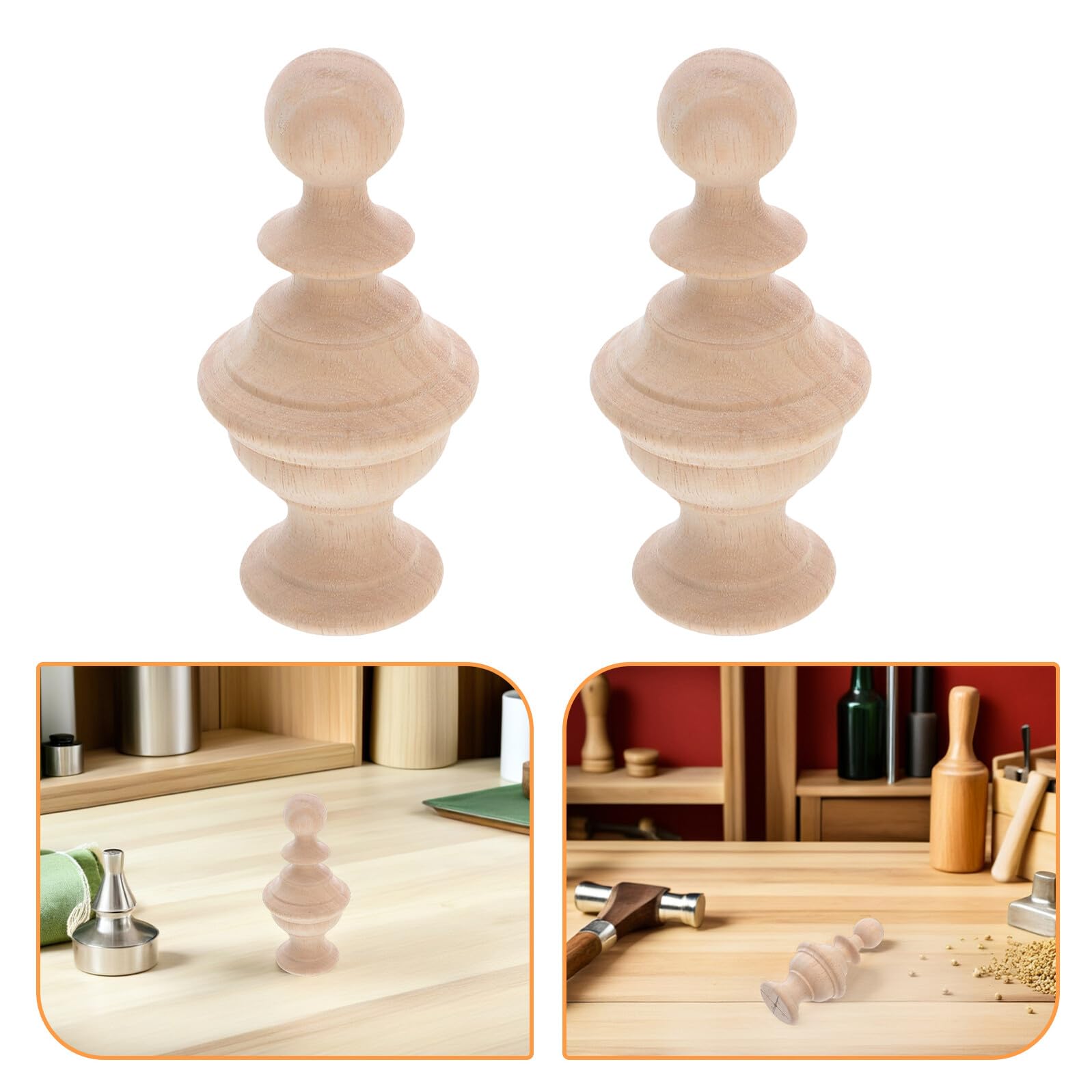 4 Piezas Remates de Madera sin Terminar para Decoración del Hogar, 4 Piezas, 6x12 Cm, Remates Tallados a Mano para Postes de Cama, Barandillas y Cortinas, Accesorios para