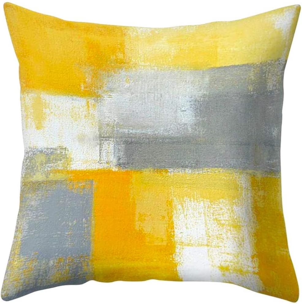The Beach Stop Decorative Patterned Colourful Yellow & Grey Marble Geometric Cushion Cover Gift Idea for Living Room 45 x 45cm 18x18 Inches Yellow/Grey