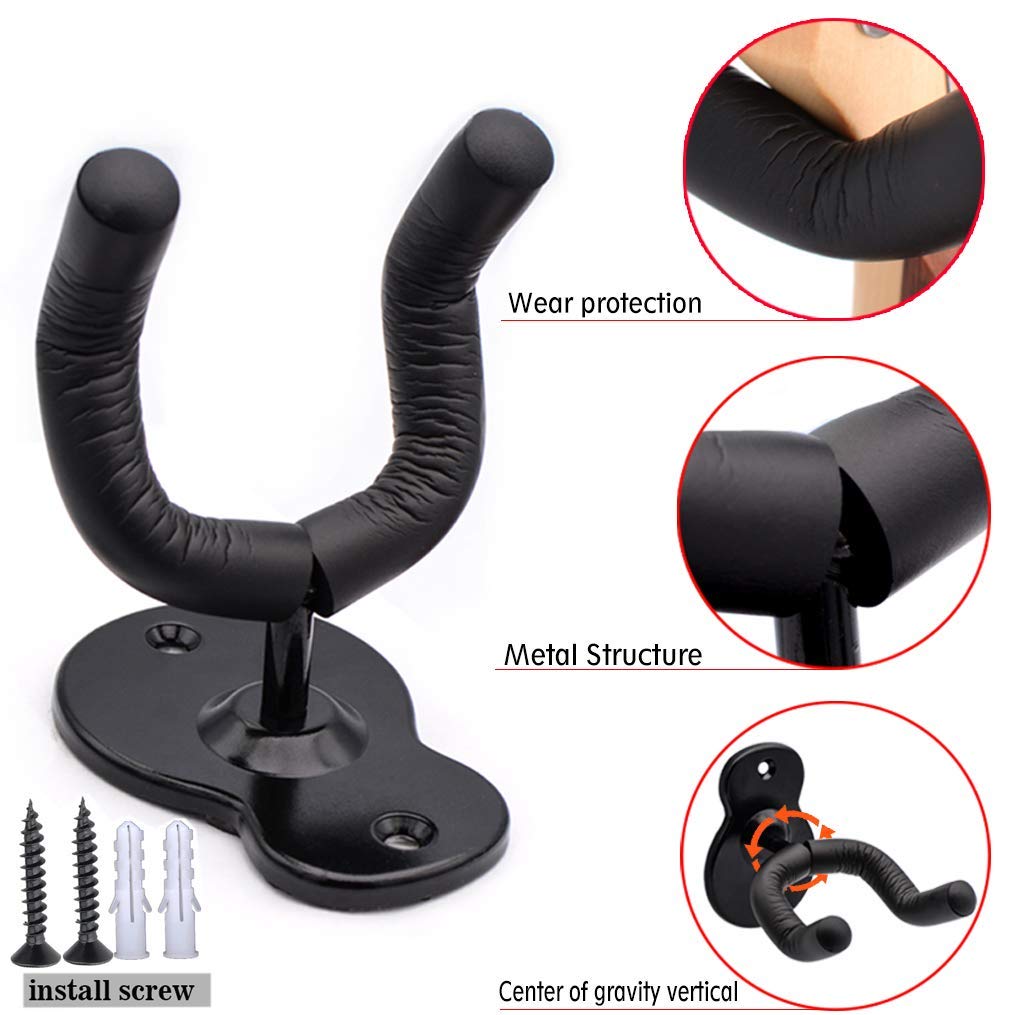 Sound harbor Guitar Wall Mount Wall Hanger 3 Pack Hook Black Metal Guitar Holder for Acoustic Electric Bass Guitar Ukulele Banjo Mandolin - Image 3