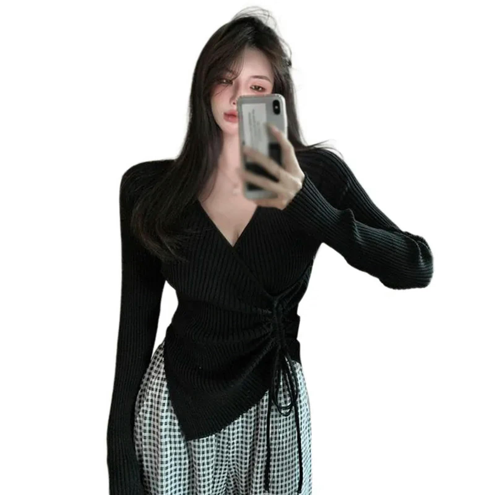 Ropa Mujer Damas con Cuello En V-Blanco-Talla Única