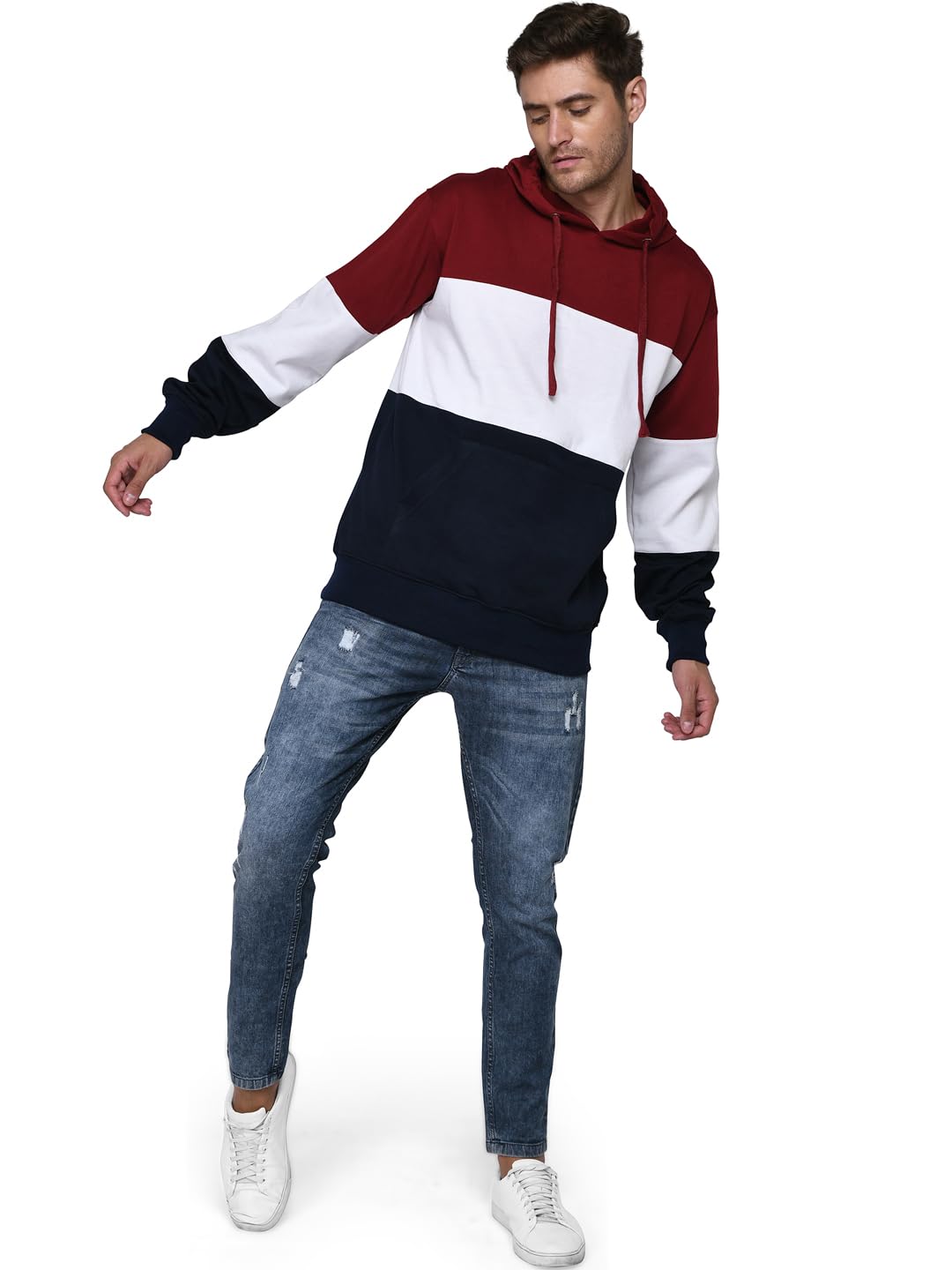 sxv style SXV Solid COLOURBLOCKED Sweatshirt Hoodie for Men & Women (Maroon,White,NAVYBLUE)-picture-20