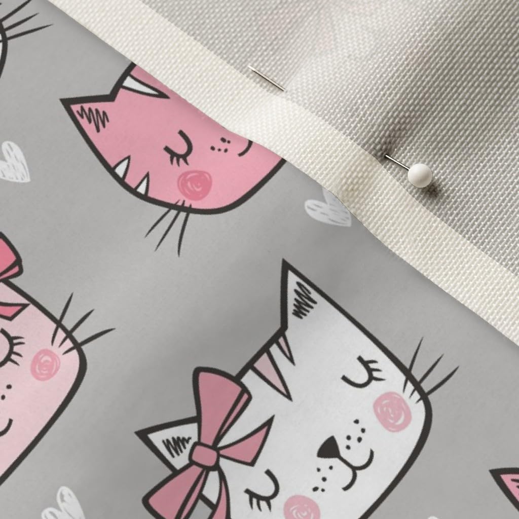 Spoonflower Fabric - Pink Cat Cats Faces Hearts Gray Summer Spring Valentines Day Girly Printed on Upholstery Velvet Fabric Fat Quarter - Upholstery Home Decor Bottomweight Apparel