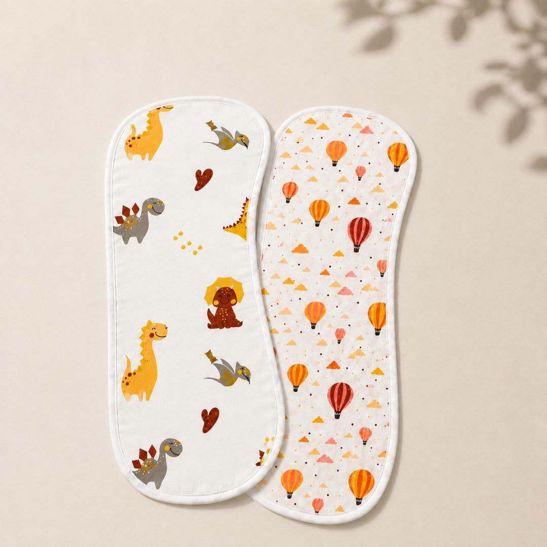 ZIKKU Cozy Cotton Baby Burp Cloths 100% Cotton Muslin Baby Burp Cloth | Ultra Soft & Highly Absorbent Cloth for Newborn Babies | Boys & Girls (2, Playfull Print)-image-1