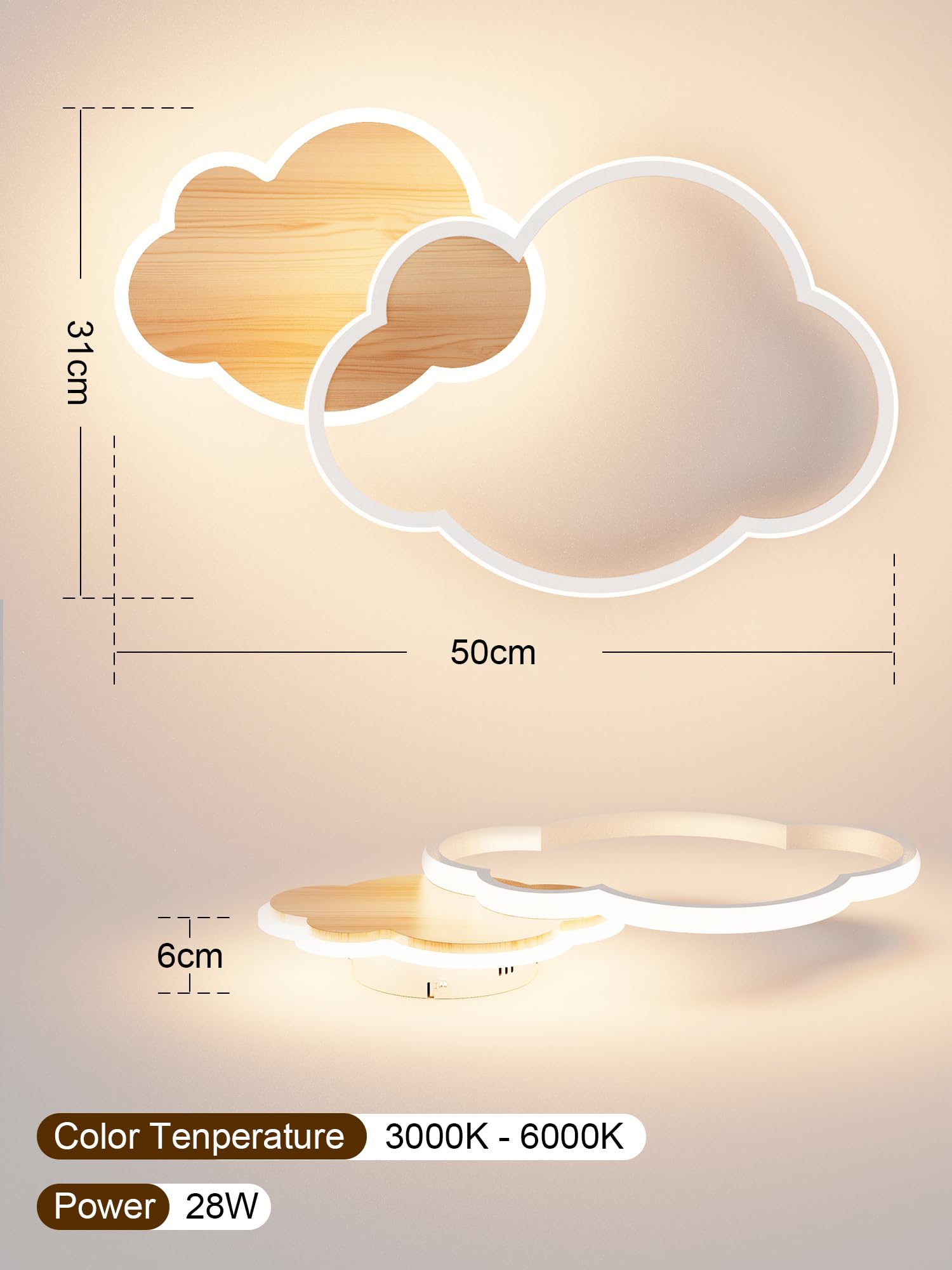FANLG 50cm LED Deckenlampe Kinderzimmer, Schlafzimmerlampe LED Deckenleuchte dimmbar mit Fernbedienung 3000K-6000K Kinderlampe Deckenlampe Wolken Deckenleuchte für Kinderzimmer | Schlafzimmer