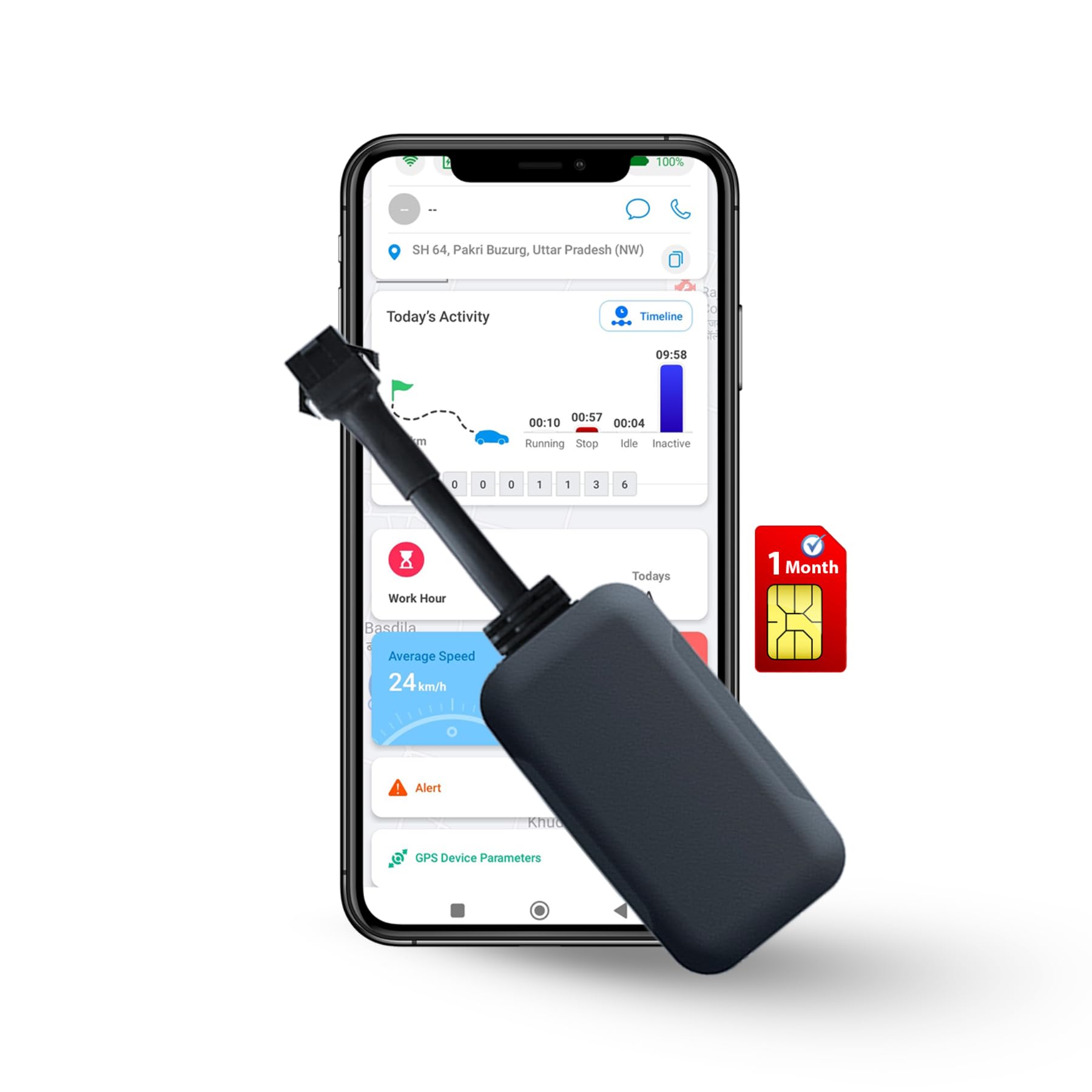 FETACA® Small Hidden AT01 GPS Tracker for Car, Bike, EV, Scooty, Truck, Bus with Live Location, Remote Lock and Multiple Types of Alerts Including Free 1 Month 4G Data SIM & Application Subscription